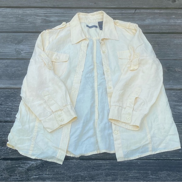 Liz Claiborne 100% Linen blouse yellow 3/4 sleeves convertible to 1/2 sleeves - Picture 6 of 15
